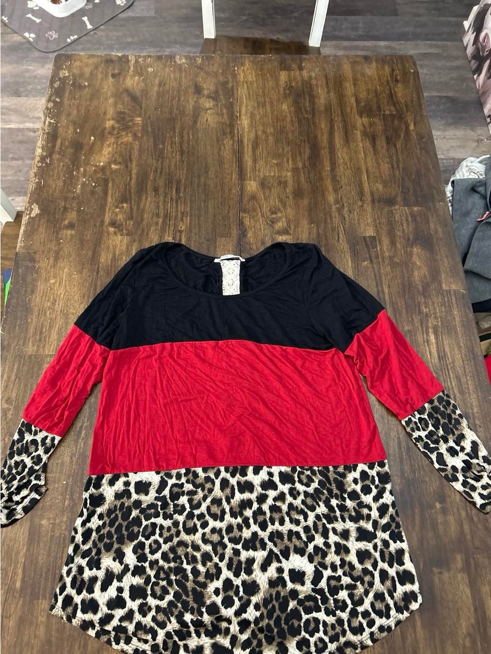 Modern Vintage Black, Red & Leopard Colorblock Tunic